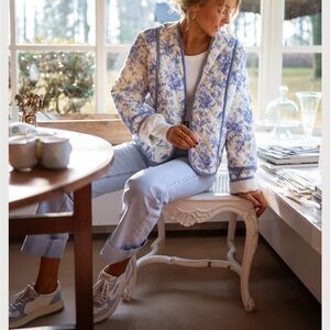 Blue and White floral quilted Jacket